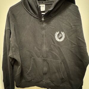 PINK Victoria’s Secret Black Full Zip Hoodie Size Medium Logo Graphic